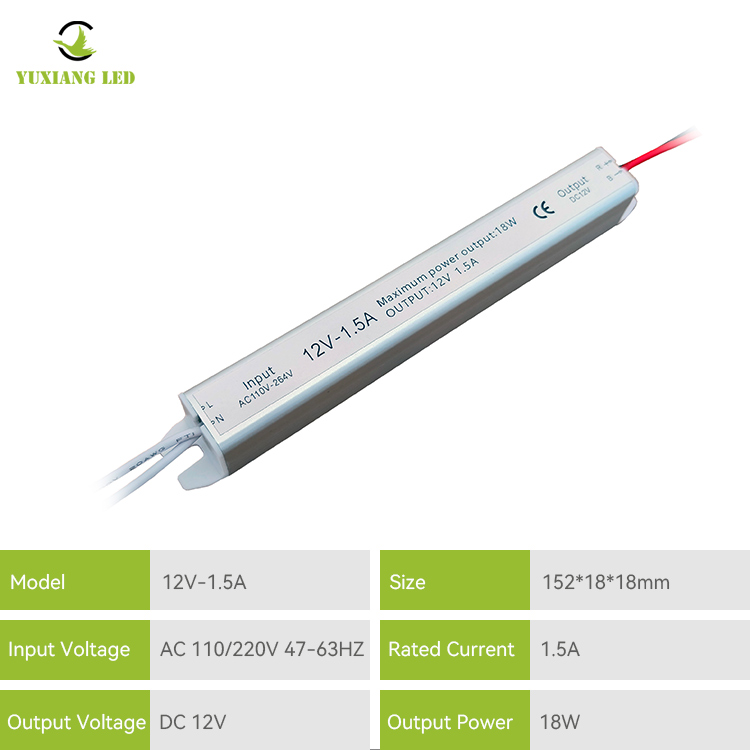 12V 1.5A 18W Silvery Ultra Ultra Ultra Nipis Ultra LED Bekalan Kuasa LED