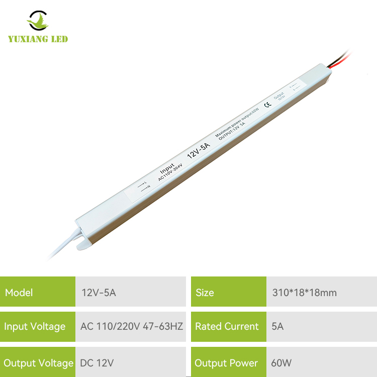 12V 5A 60W Silvery Ultra Narra Ultra Nipis Ultra Slim LED Supply Power