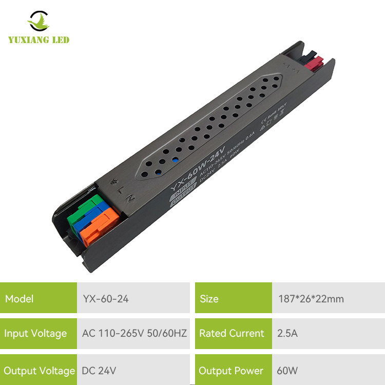 24V 60W LED Ultra-Halus Linear Semi-Glue-Diisi Bekalan Kuasa