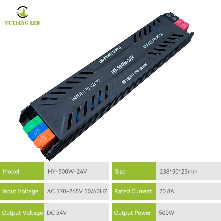 DC 24V 500W Bekalan Kuasa LED Separuh pasu ultra nipis