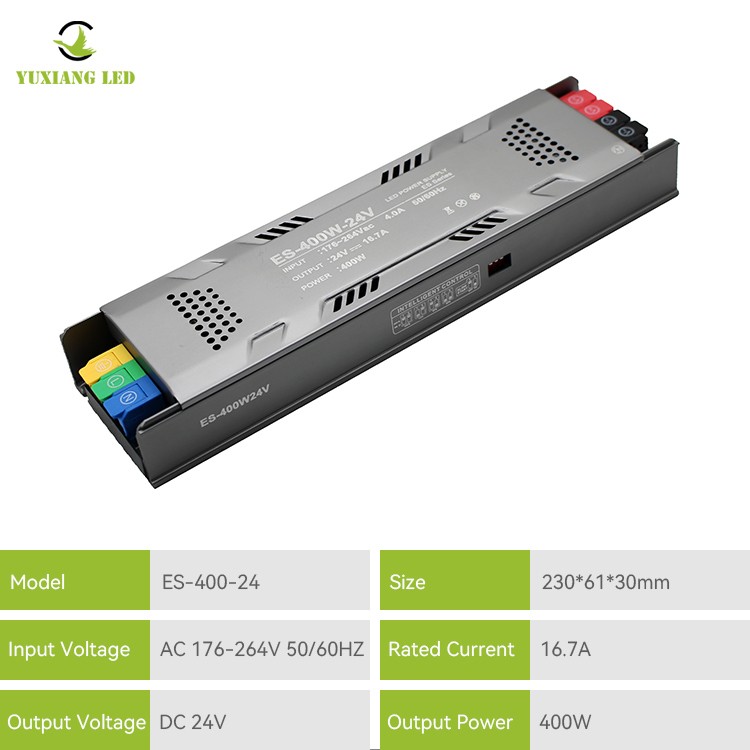 Bekalan kuasa linear LED boleh malap separuh pasu model ES 24V 400W